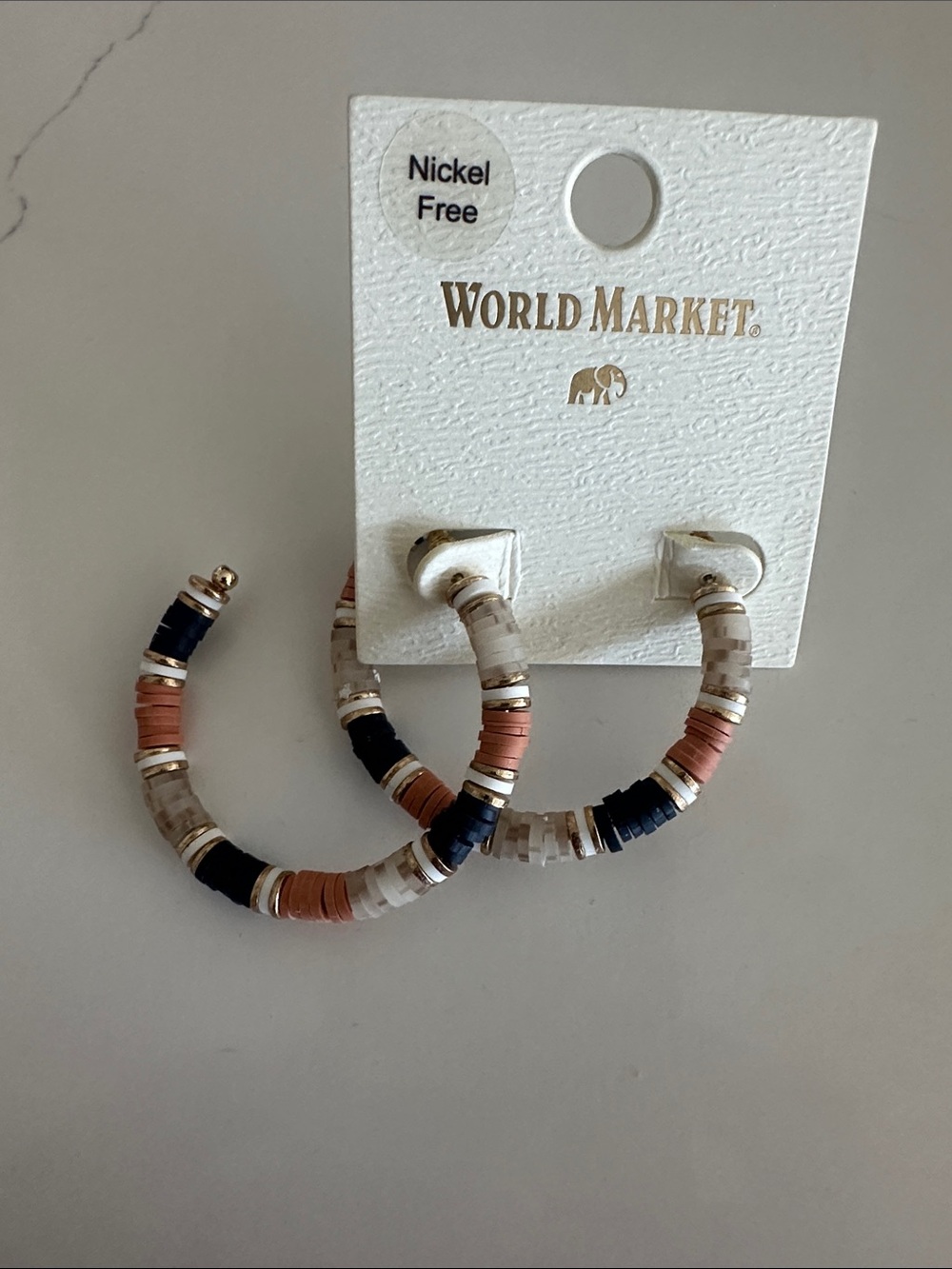 Cost Plus World Market Navy Coral Cream Bead Hoop Earrings